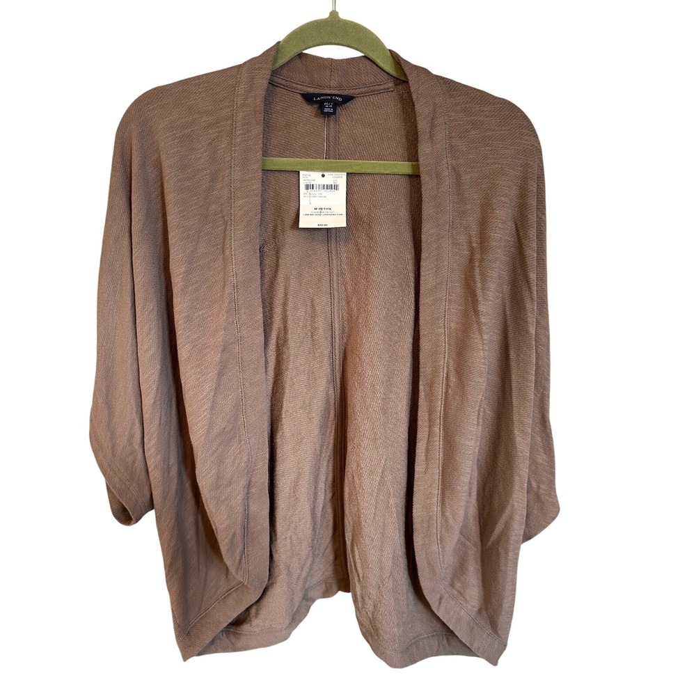 Lands End Mushroom Brown French Terry Open Front Cardigan Petite Medium NWT